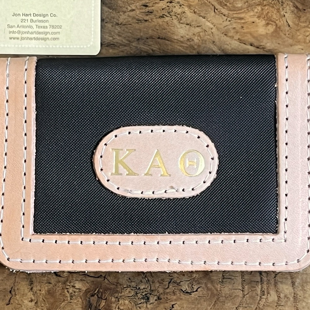 Jon Hart ID Wallet Women OS Black Excellent KAΘ Sorority Monogram Leather Trim - Picture 2 of 8
